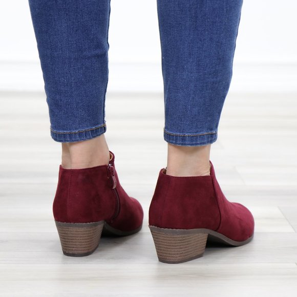 Vegan Suede Fall Color  Burgundy Ankle Booties - Picture 7 of 10
